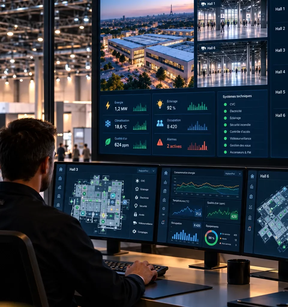 Poste d’hypervision GTB supervisant plusieurs halls à Paris Expo Porte de Versailles