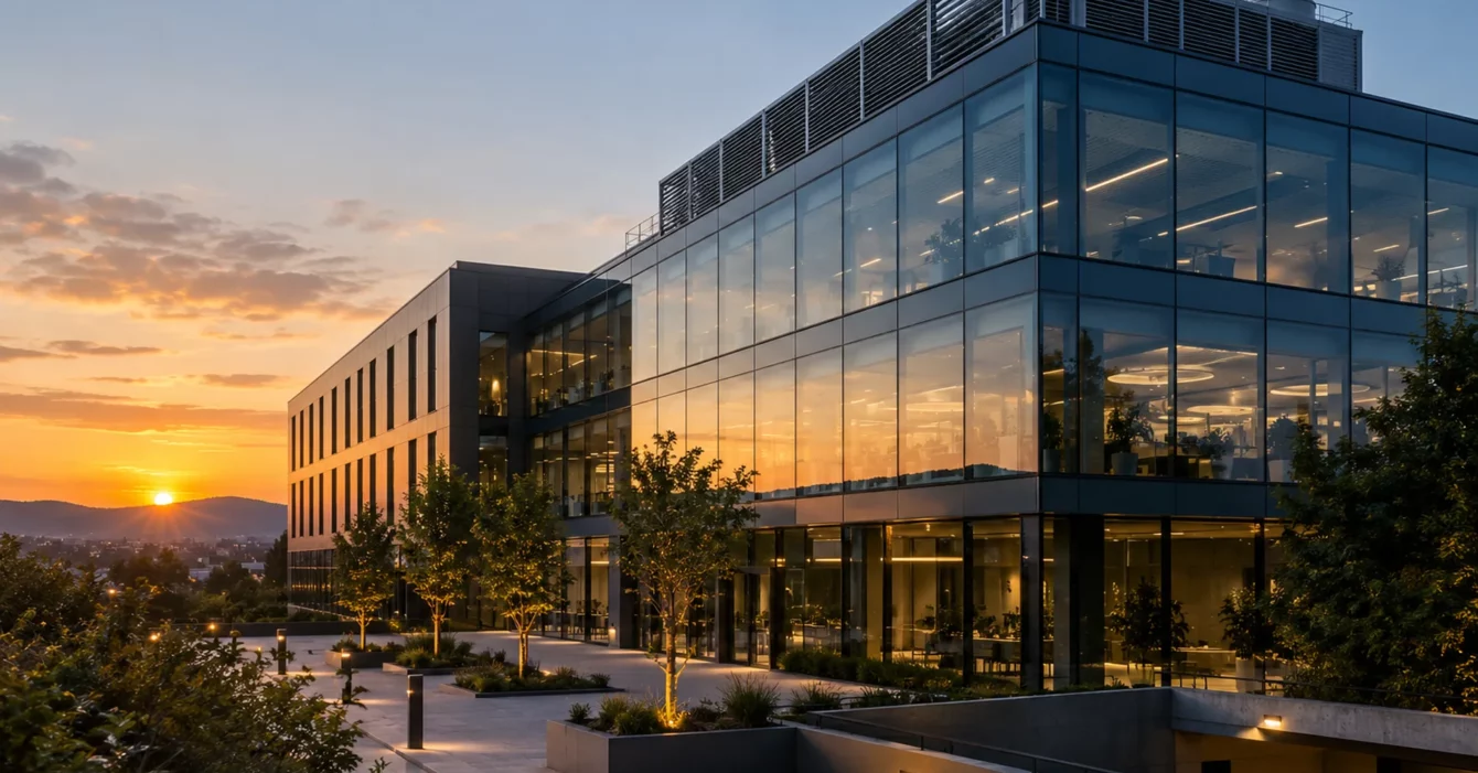 Bâtiment tertiaire moderne équipé pour la gestion technique et la performance énergétique