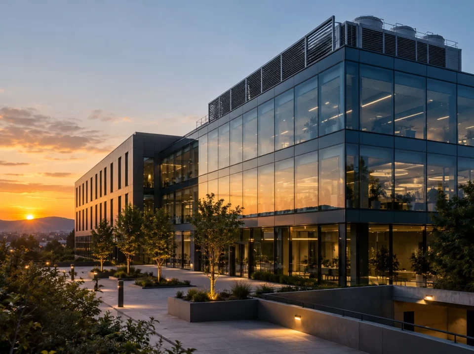 Bâtiment tertiaire moderne équipé pour la gestion technique et la performance énergétique